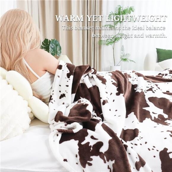 Cow Print Blanket Plush Flannel Fleece Throw Blanket Soft Warm Cow Blanket - Picture 5 of 7